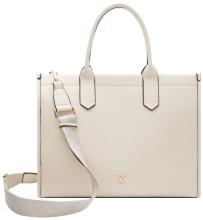 große Handtasche L.Credi zweigeteilt Phemia Kurzgriff creme