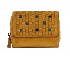 Klappbörse Leder Harbour 2nd Yvonne Mustard Nieten Flechtoptik