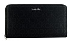 große Geldtasche schwarz Alloverprint Monogramm CK Must Ziparound