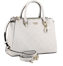 Kurzgrifftasche hellbeige Allover Logoprägung Guess Galeria Cream