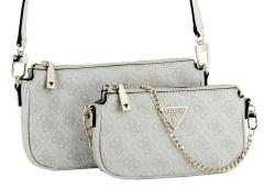 zweiteilige Abendtasche Guess Noelle Mini Dove Logoprint beige Metallkette