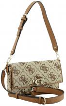 Überschlagtasche Jacquardgewebe braun beige Guess Circe Shoulder Bag Latte Logo