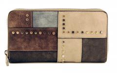 L.Credi Damenbörse Damen Woodstock Nieten Grau Braun Taupe