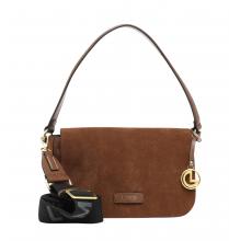 L.Credi Fioretta Cognac Überschlagtasche aus Veloursleder braun