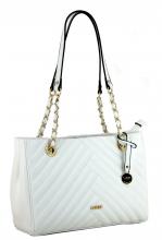 L.Credi Schultertasche Cora Steppnähte weiß Metallkette