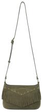 Les Visionnaires Umhängetasche Fransen olivgrün Velours Jane Cozy Boho