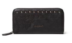 Martini Geldtasche Desigual Zip Around Negro Nieten Stickerei