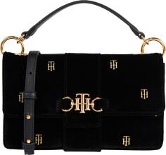 Tommy Hilfiger Überschlagtasche Black TH Club Crossover Velvet Schwarz Samtoptik