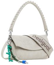 Desigual hellgraue Damentasche Trokel Überschlag Logo Piedra