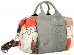 Anekke Kurzgrifftasche mit Logoprint Alma Ole beige grau
