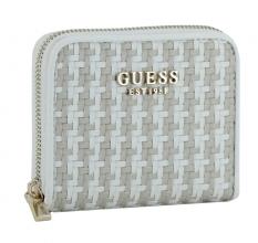 geflochtene Zipbörse beige weiß Streifen Guess Mirema SLG White Multi