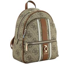 Damenrucksack Guess Erenia Latte Logo Blockstreifen beige 4G Print