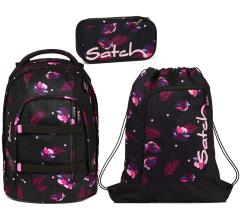 Satch Pack Mystic Nights Schulrucksack Turnbeutel Schüttelpennal schwarz Blüten