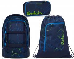Satch Pack Blue Tech dreiteiliges Schultaschenset blau gemustert