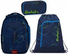 Rucksackset Satch Match Blue Tech dreiteilig blau gemustert