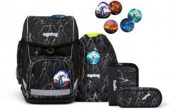 Schultaschenset Ergobag Cubo Super ReflektBär Blitze grau schwarz