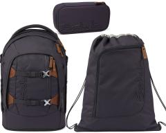 Rucksack 3teiliges Set Satch Pack Nordic Grey Lederdetails dunkelgrau