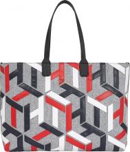 Damenhenkeltasche Tommy Hilfiger Iconic Tommy Tote Mono Applique Grau Weiss Rot Schwarz