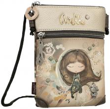kleine Crossovertasche Anekke Real Stickerei Strass beige Metallic
