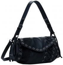 Desigual Umhängetasche schwarz Schnürung Zarauz Tango Patch Ösen