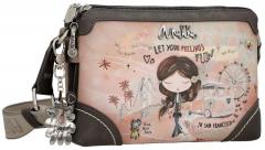 Anekke Crossovertasche zweigeteilt Peace & Love Rosa bestickt