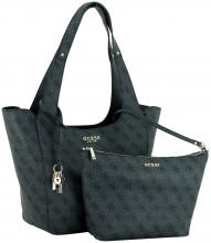 Guess Henkeltasche grau schwarz Logoprint Calista Tote Coal Logo