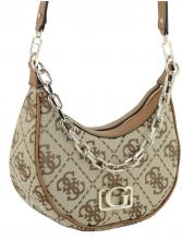 Guess Circe Hobo Schultertasche Latte Logo Jacquard beige braun