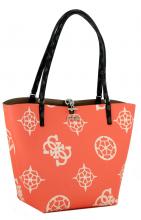 Wendetasche 2in1 Guess Alby extra Innentasche Orange Alloverprint Cognac