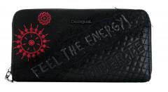 Zip Around Geldbörse Desigual Comunika schwarz rot bestickt