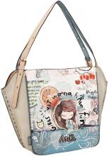 stylischer Shopper Anekke Fun and Music Grau Blau Bunt Glitzersteine Metallnieten Rot