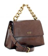 edle Überschlagtasche Guess Tullia Espresso Braun Kette Schlagenhautprägung