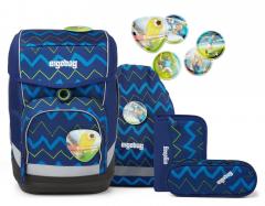 ergobag cubo FallrückziehBär Schulranzenset blau zickzack Fußball 5-teilig