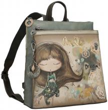 femininer Backpack Anekke blau Nieten Stickereien Print Real beige