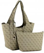 Guess Shopper 2in1 Tote Bag Calista Latte Logo Alloverprint beige