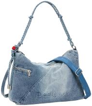 große Jeanstasche Desigual flexibel Leiria 2.0 Denim Raw used Knotendetail blau