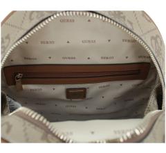 Damenrucksack Guess Erenia Latte Logo Blockstreifen beige 4G Print