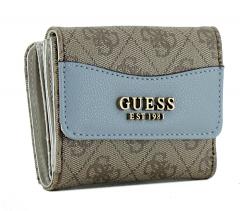 extravagante Geldtasche mit Überschlag Logoprint Guess Nell braun blau