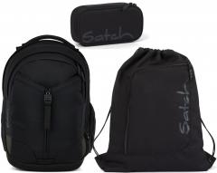 dreiteiliges Schultaschenset schwarz Satch Match Gymbag Pencil Box Blackjack