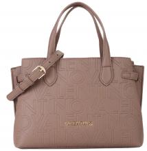 Valentino Kurzhenkeltasche Pansy Taupe Alloverprägung Webriemen 