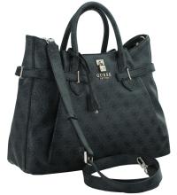 Guess Kurzgrifftasche Girlfirend Satchel Yesba Coal Logo 4G Print schwarz grau