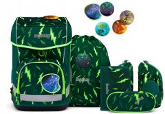 Ergobag Schulrucksack 6-teiliges Set Cubo Light Bärtastisch grün Blitze
