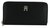 Zipbörse schwarz glatt Iconic Tommy Hilfiger Metallemblem 