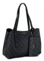 Girlfriend Satchel Eco Brenton Coal Guess Logoprint schwarz grau Henkeltasche