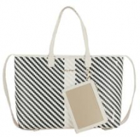 Hilfiger Shopper im Flechtdesign Iconic Tommy Tote Woven zweifärbig Beige Schwarz