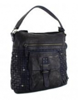 Schultertasche Iris Harbour2nd Flecht Leder navy blau kleiner Fehler im Leder