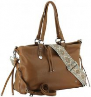 Schultertasche Wechselriemen Caleidos Leder Cognac Webbandgurt Silber