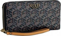 extravagante Langbörse Guess Laurel Black Logo 3D-Look schwarz bunt