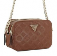 Guess Schultertasche Alloverprägung Noelle Cognac braun